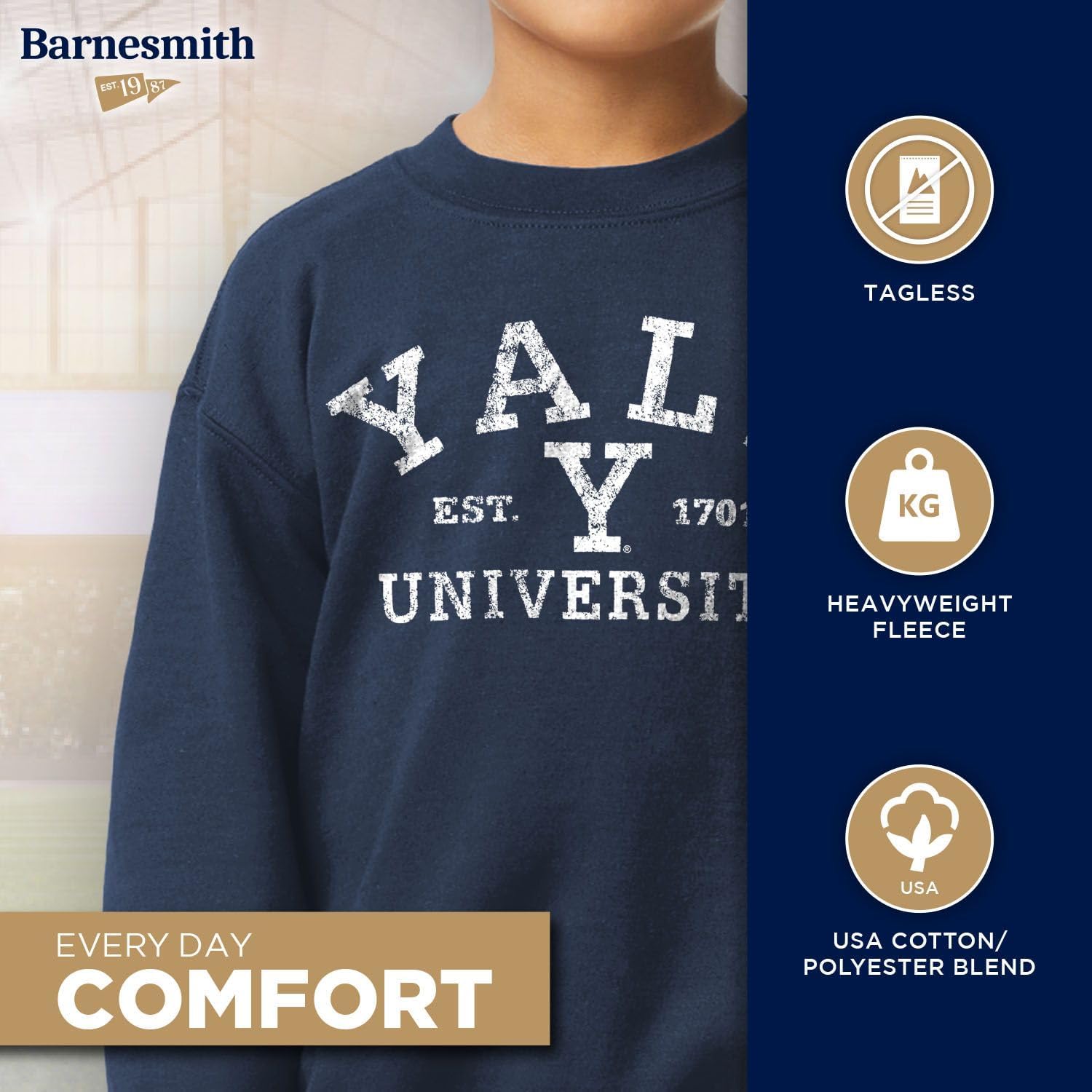 Barnesmith NCAA Unisex Youth Crewneck Sweatshirt, Vintage Logo, Color