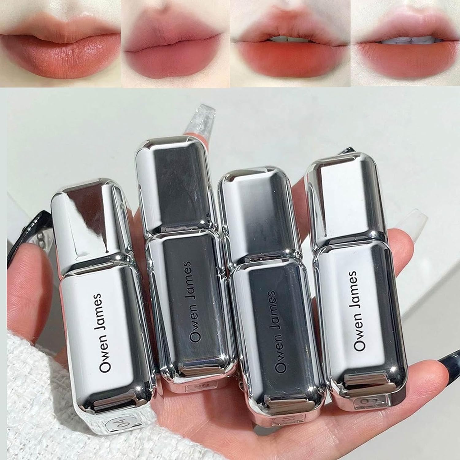 Matte Liquid Lipstick Set - 4 Colors Velvet Smooth Korean Lip Gloss, Non Transfer Lip Stain with Red Series, Full Coverage Lip Clay Makeup Gift Kit for Women