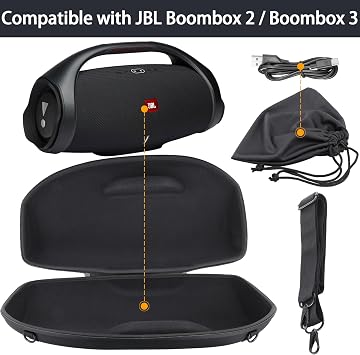 co2CREA Hard Travel case Replacement for JBL Boombox 2 Boombox 3 Waterproof Portable Bluetooth Speaker (All Black Case for Boombox 2 Speaker)