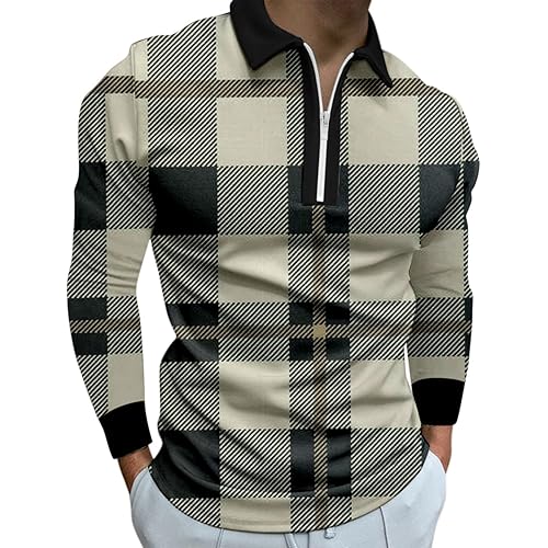 MorwenVeo Men's Fashion Polo Shirts Casual Long Sleeve Golf Shirts Color Block Cotton Tops