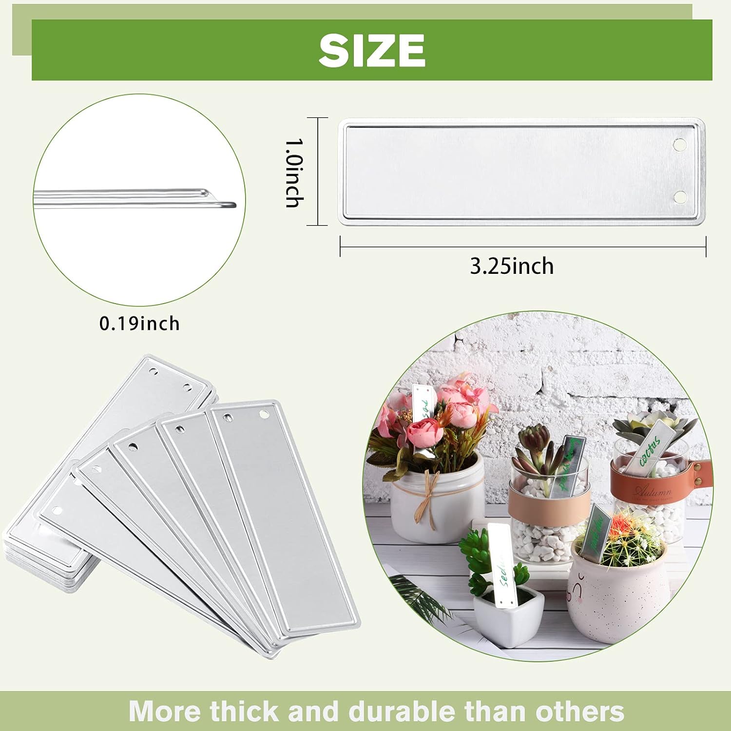 Hotop 300 Pieces Metal Plant Tags with Wires 1 x 3.25 Inches Double Sided Blank Metal Plant Labels Waterproof Aluminum Label Tag for Indoor Outdoor Gardening Nursery Supplies - Image 2