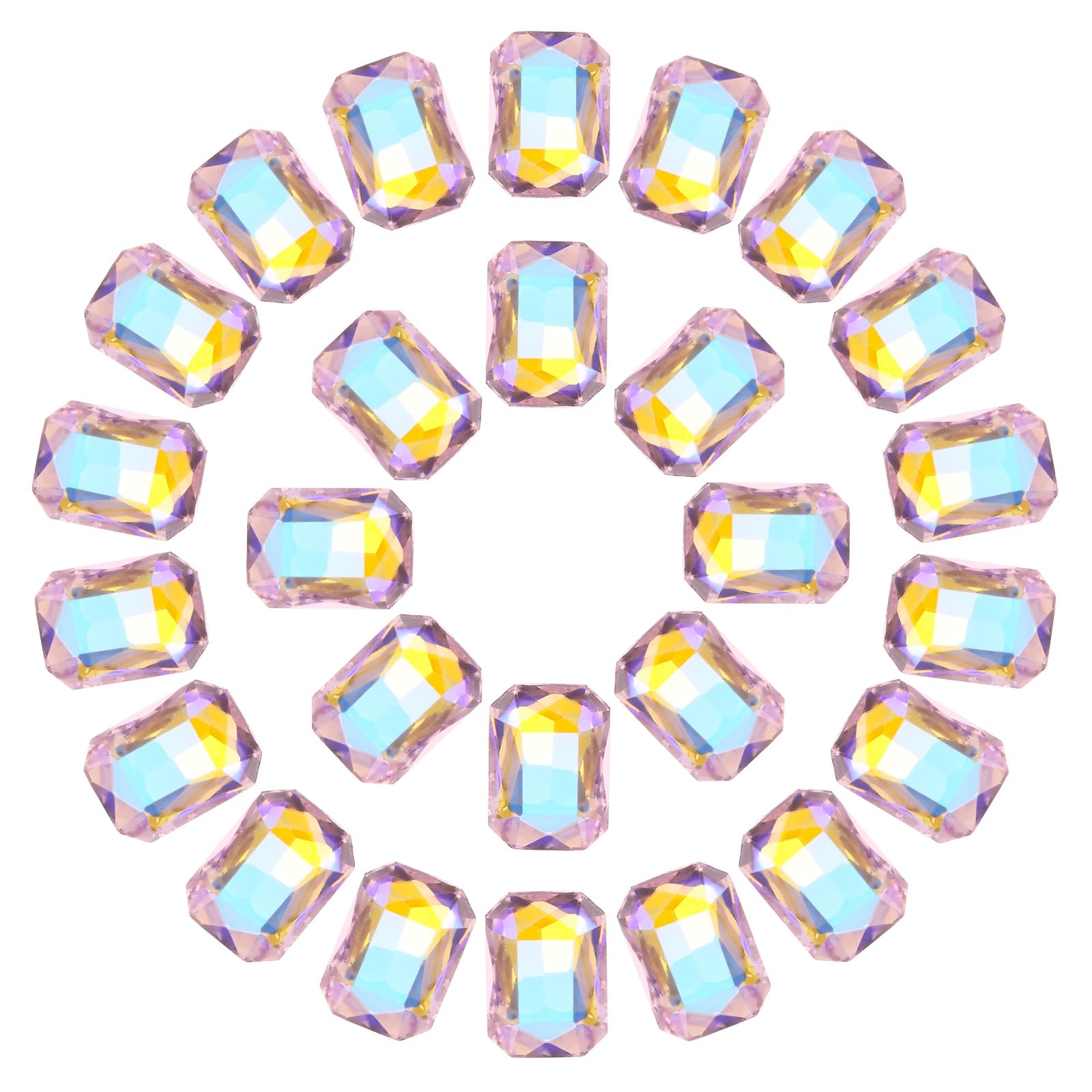 sourcing map 13x18MM Octagon Rectangle Rhinestones, 50 Pcs Crystal Faceted Rhinestones with Silver Plated Glass Gems for Crafts (Shiny Pink)
