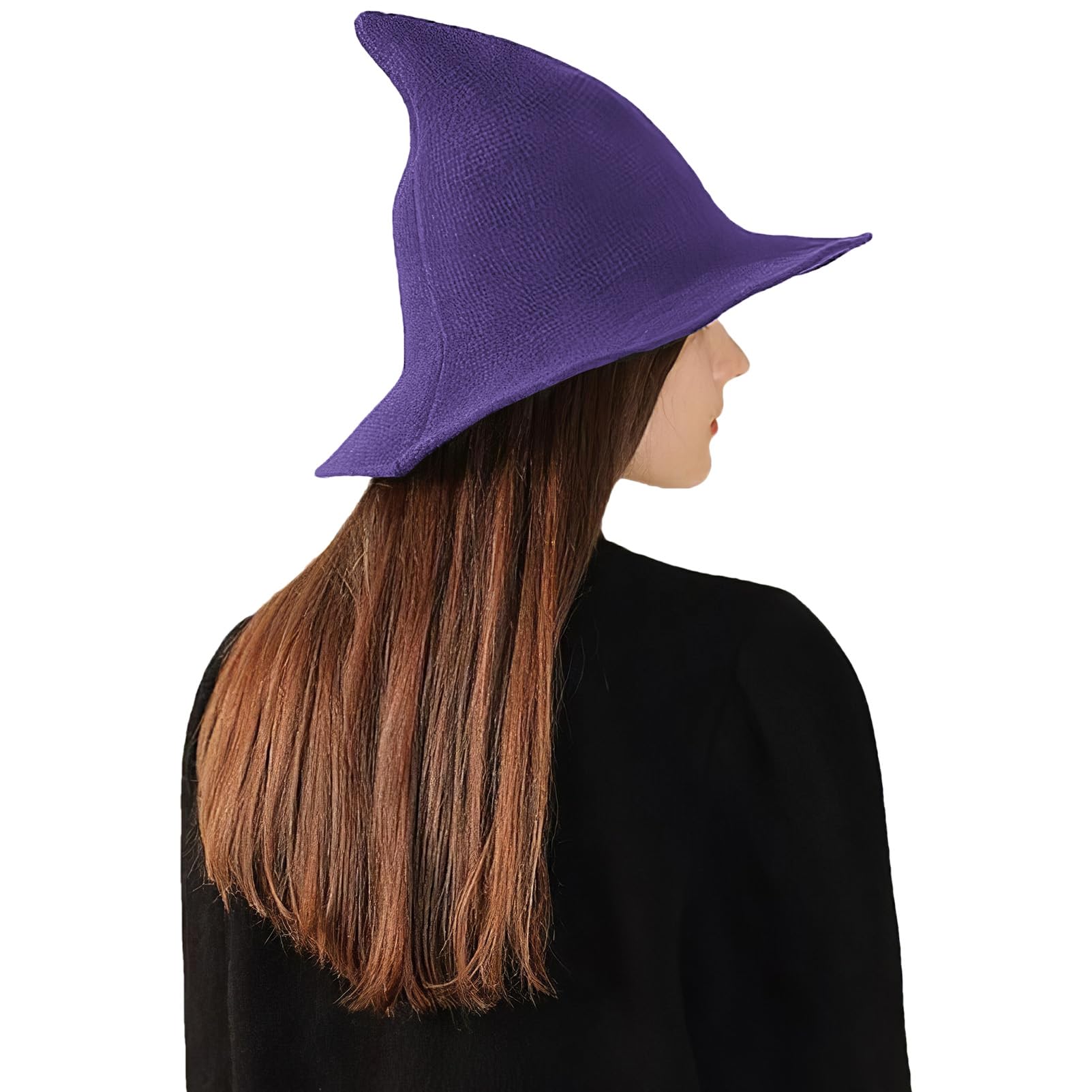 apott Halloween Witches Hat Purole Women Knitted Cap Fancy Pointed Hat for Christmas Masquerade Costume Party