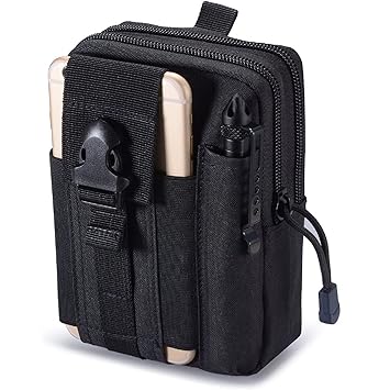 OLAHRAGA Multipurpose Tactical Nylon Waist Bags, Universal Outdoor Molle EDC Belt Waist Pouch with Phone Pocket for Camping Hiking Cycling Hunting Climbing Travel (Black) - image, photos
