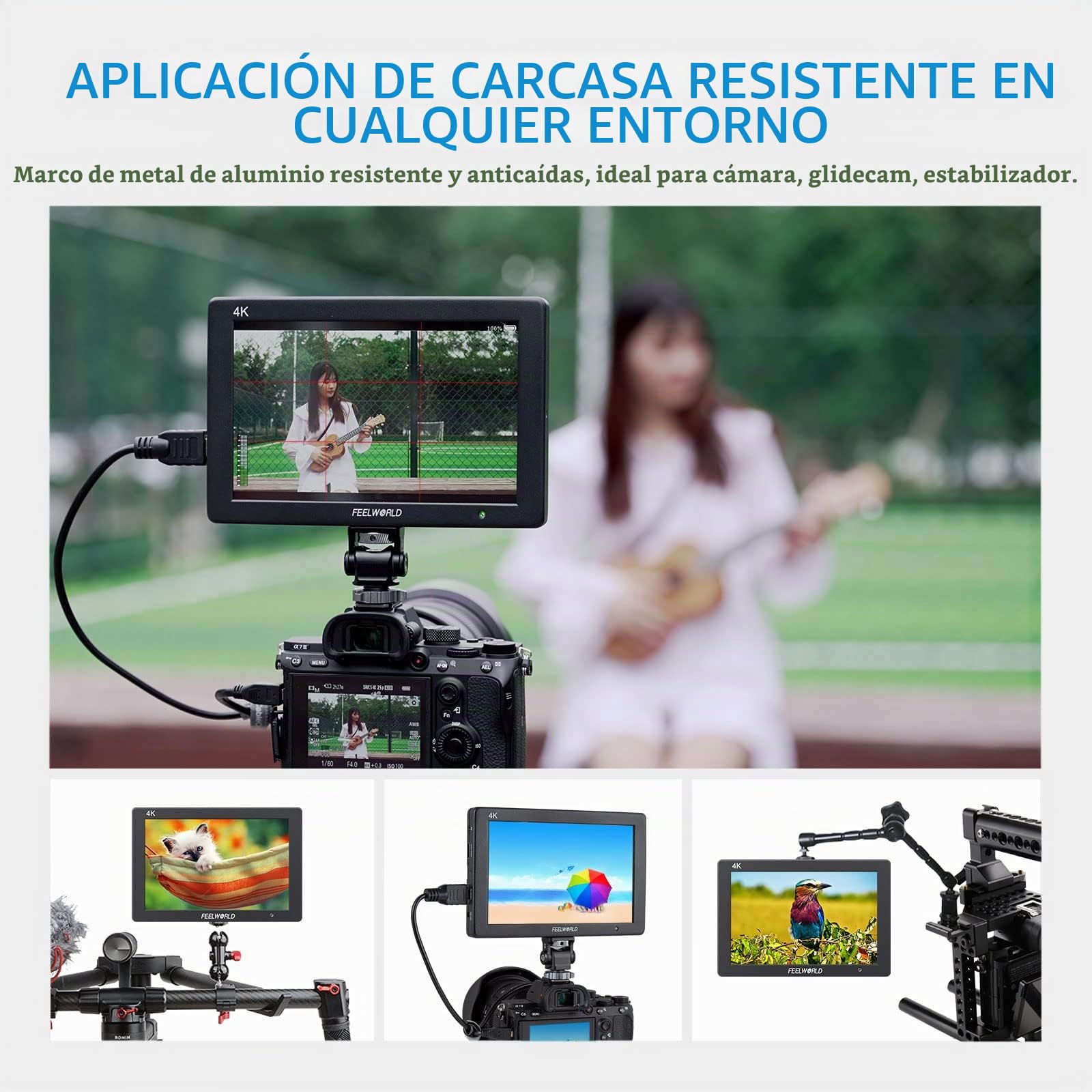 Feelworld T7PLUS Monitor de Campo DSLR de 7 Pulgadas con Batería F550 de 2200 mAh Full HD Focus Video Assist 1920x1200 IPS con Salida de Entrada HDMI 4K