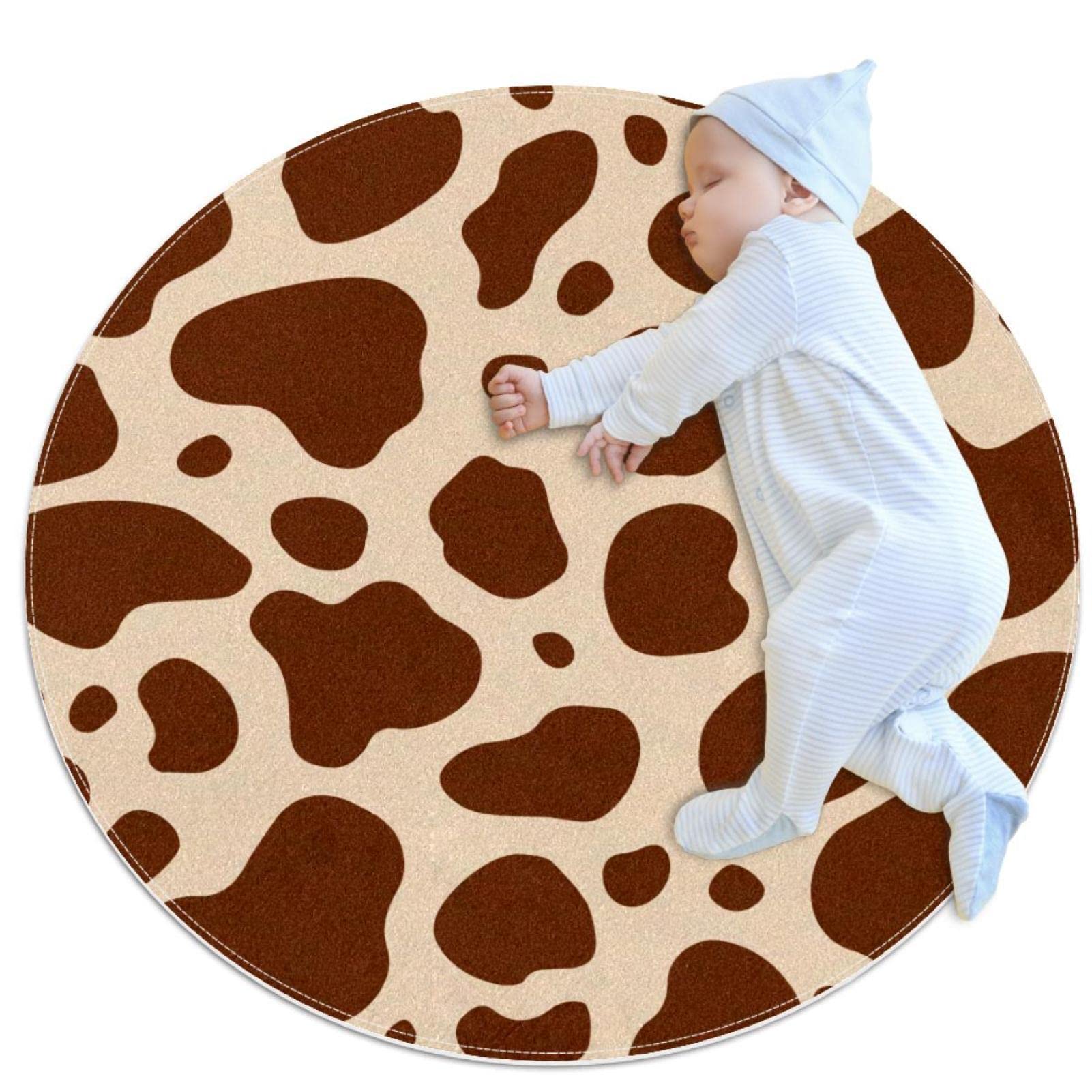 Tapis de salle de bain antidérapant rond 1m motif vache marron pour chambre