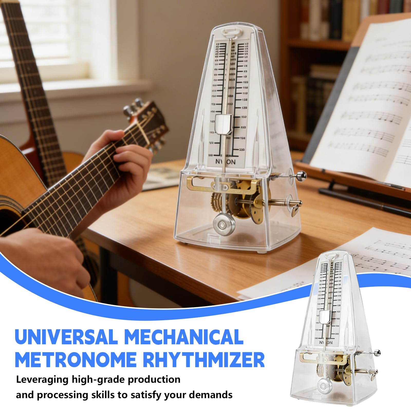 87 × 201 × 110 mm. Metrónomo mecánico: mecanismo de metal metrónomo transparente, máquina rítmica universal para música adecuada para piano, violín, teclado, bajo, guitarra Guzheng tambor Qinge