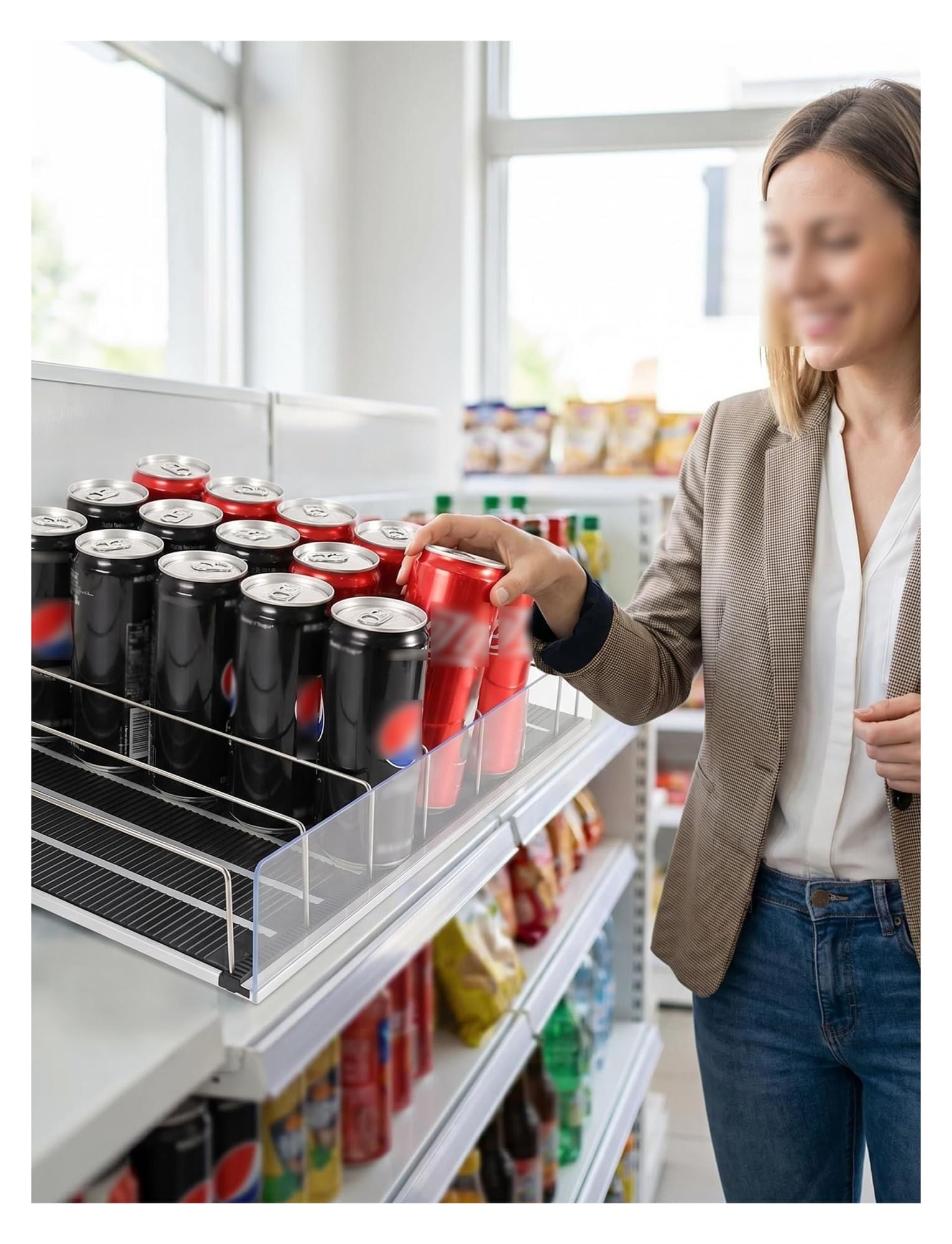 Générique Distributeur Canettes Ajustable pour Frigo, Pousseur Automatique de Boissons, Organisateur en Plastique Bière et Eau, Gain de Place(55 x 48 cm/21.7 x 18.9 inches)