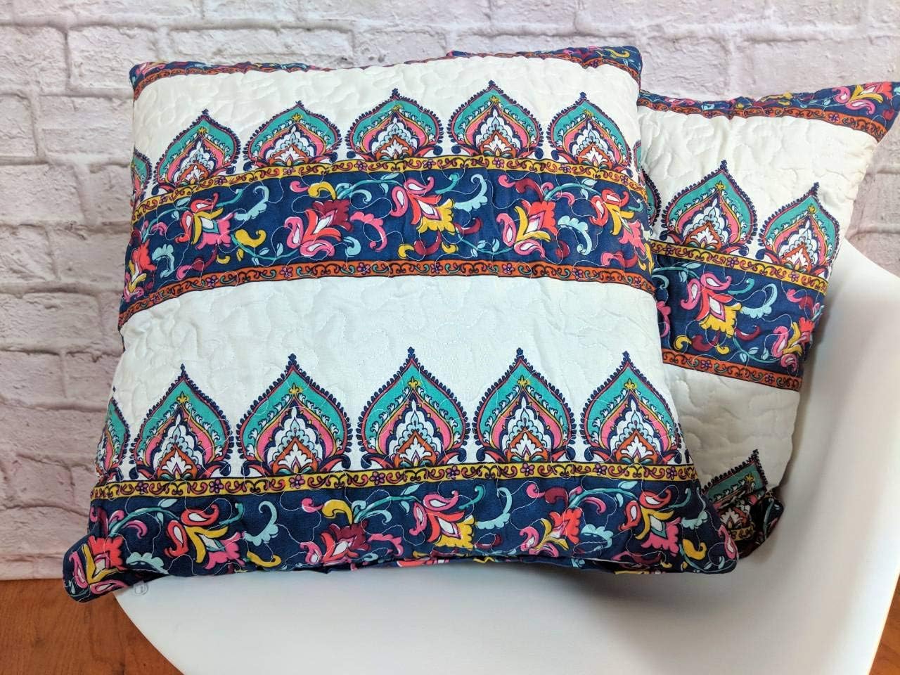 DaDa Bedding Set of 2-Pieces Bohemian Throw Pillow Covers - Earthy Meadow Quilted Cushion Cases Multi-Colorful Floral Paisley Garden - 18" x 18" - 2-Pack