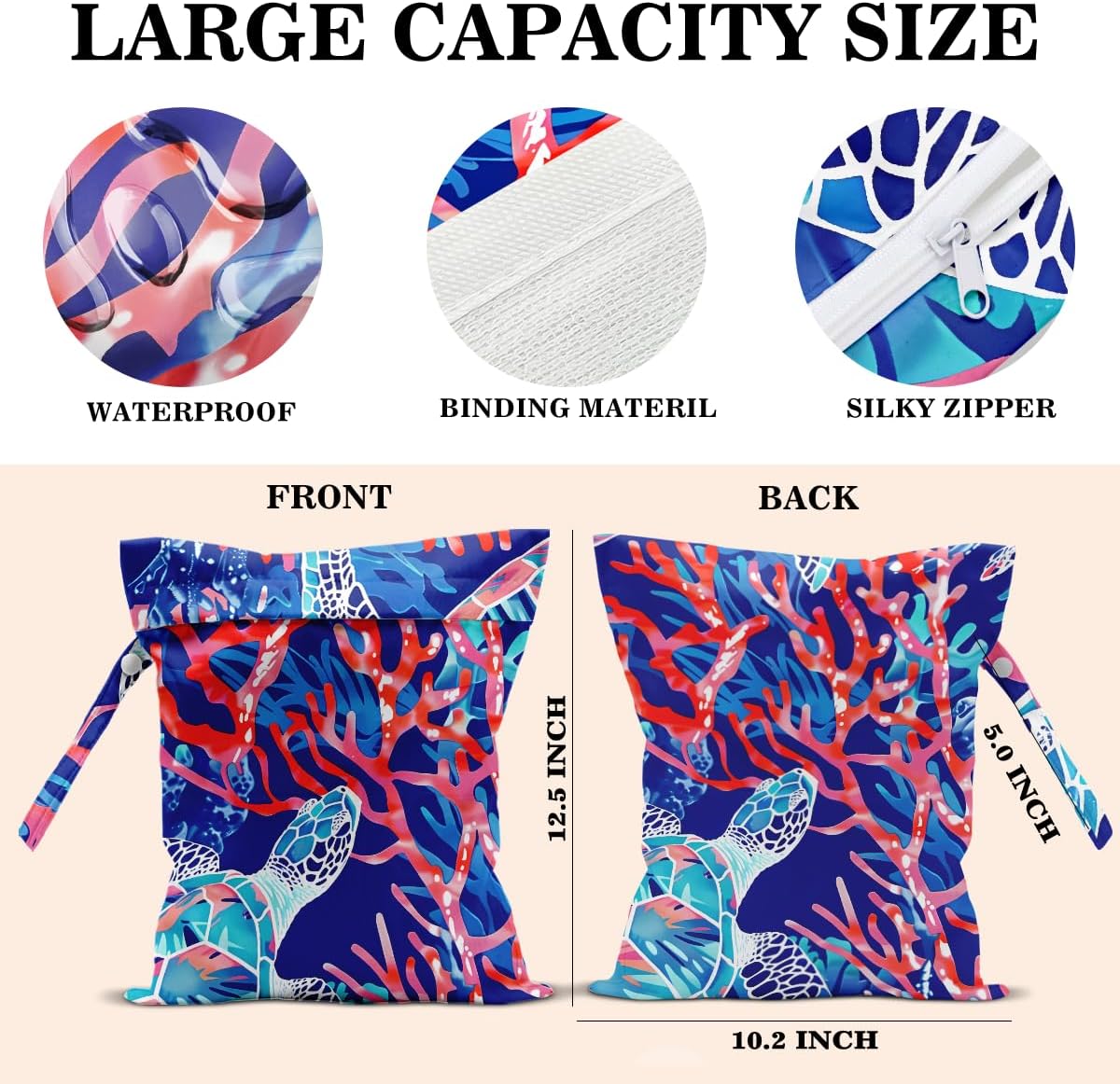 4 Pack Wet Dry Bags Reusable Storage Pouches Featuring Starfish Pattern for Beach Travel Swimming Gym Heavy Duty Waterproof Oxford Fabric 10.21×12.51 Inches