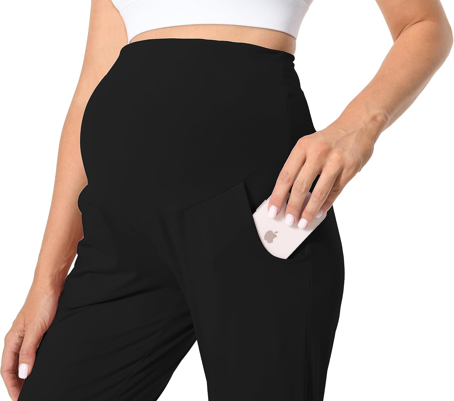 Foucome Women's Maternity Pants Stretchy Jogger Sweatpants Comfy Casual Pregnancy Workout Lounge Pants with Pockets - Image 2