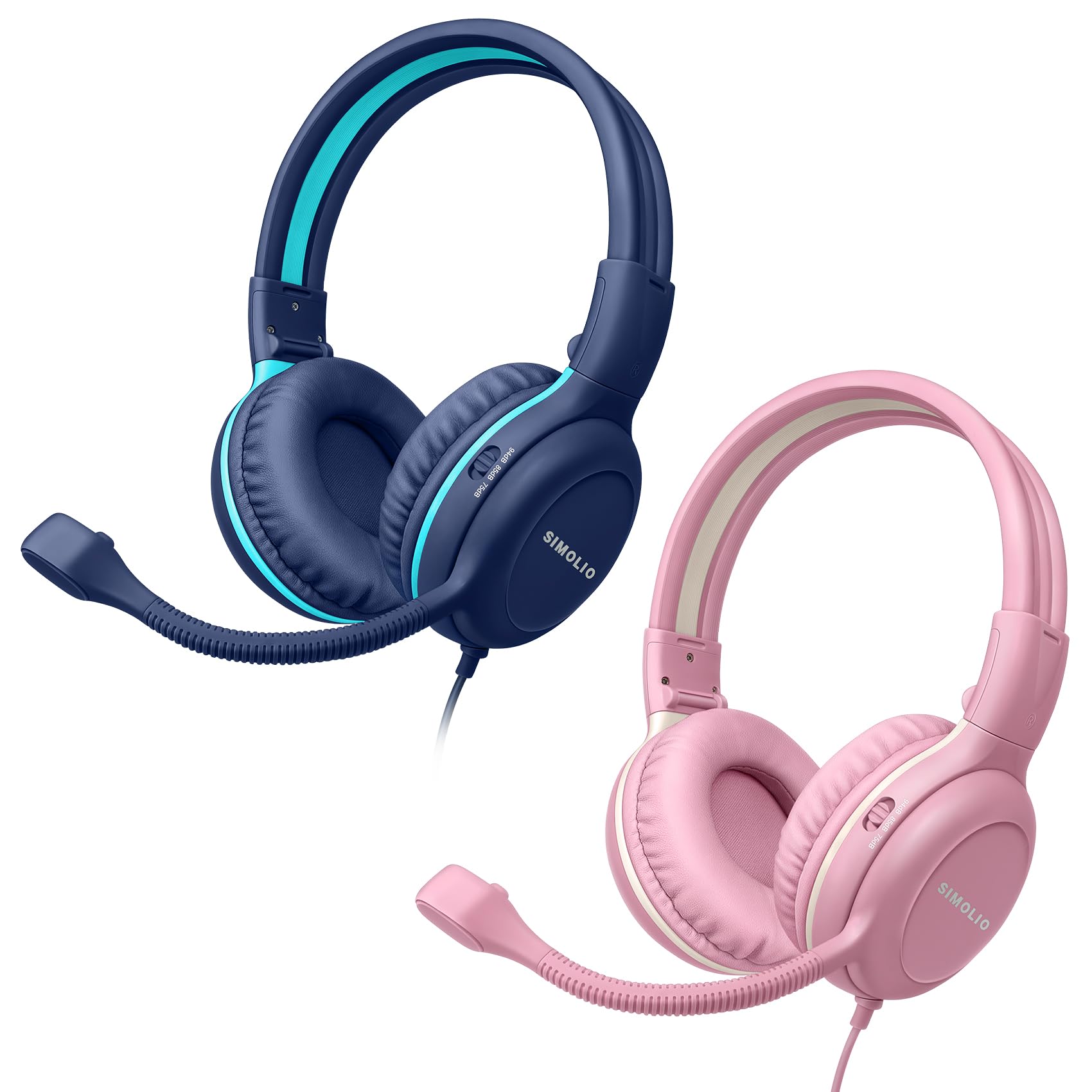 SIMOLIO 2 Pack Kids Headphones with Microphone (Wired)