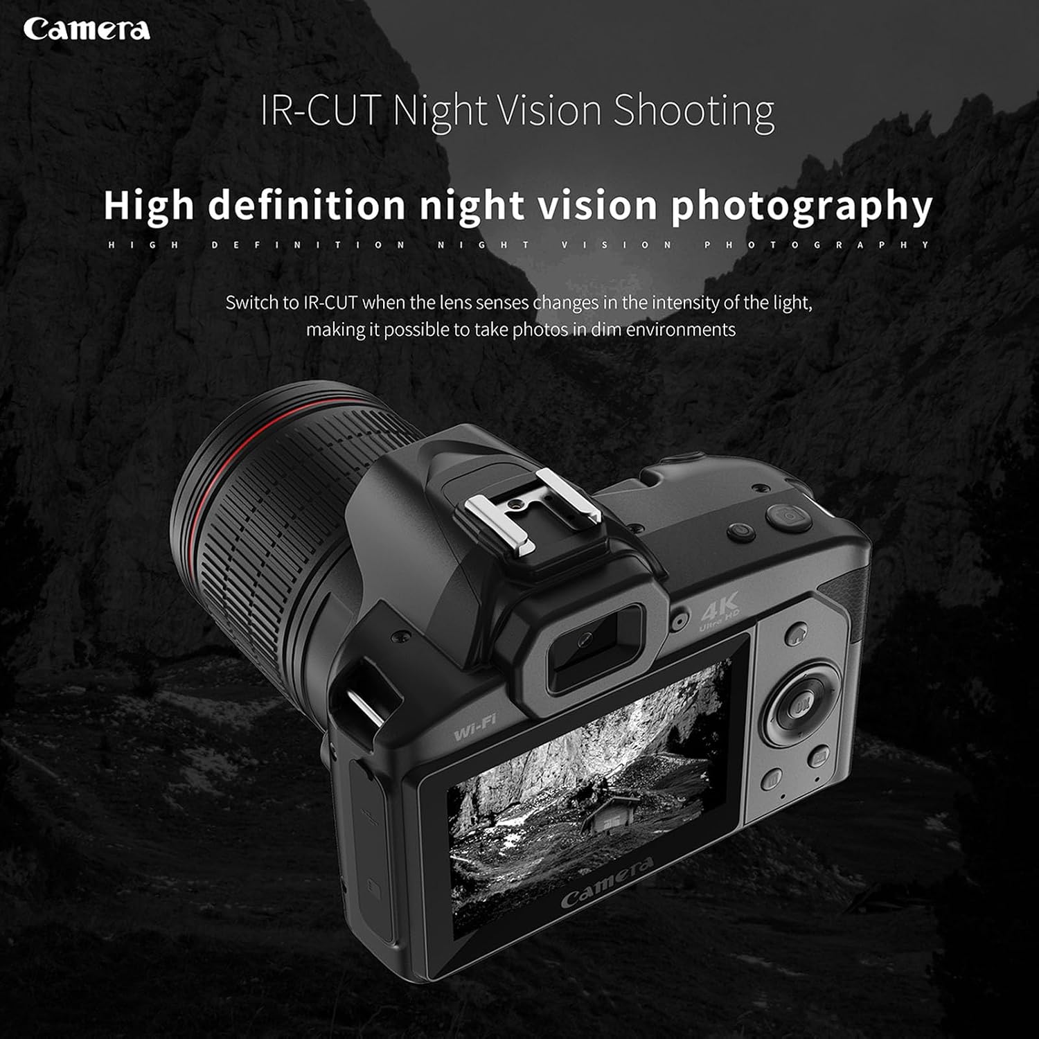 Professional Photography Camera, 64MP IR Night Vision Vlogging Camera Recorder with 3.0in Screen, 120 Degree Wide Angle 16X Zoom Digital Camera with Filter Function
