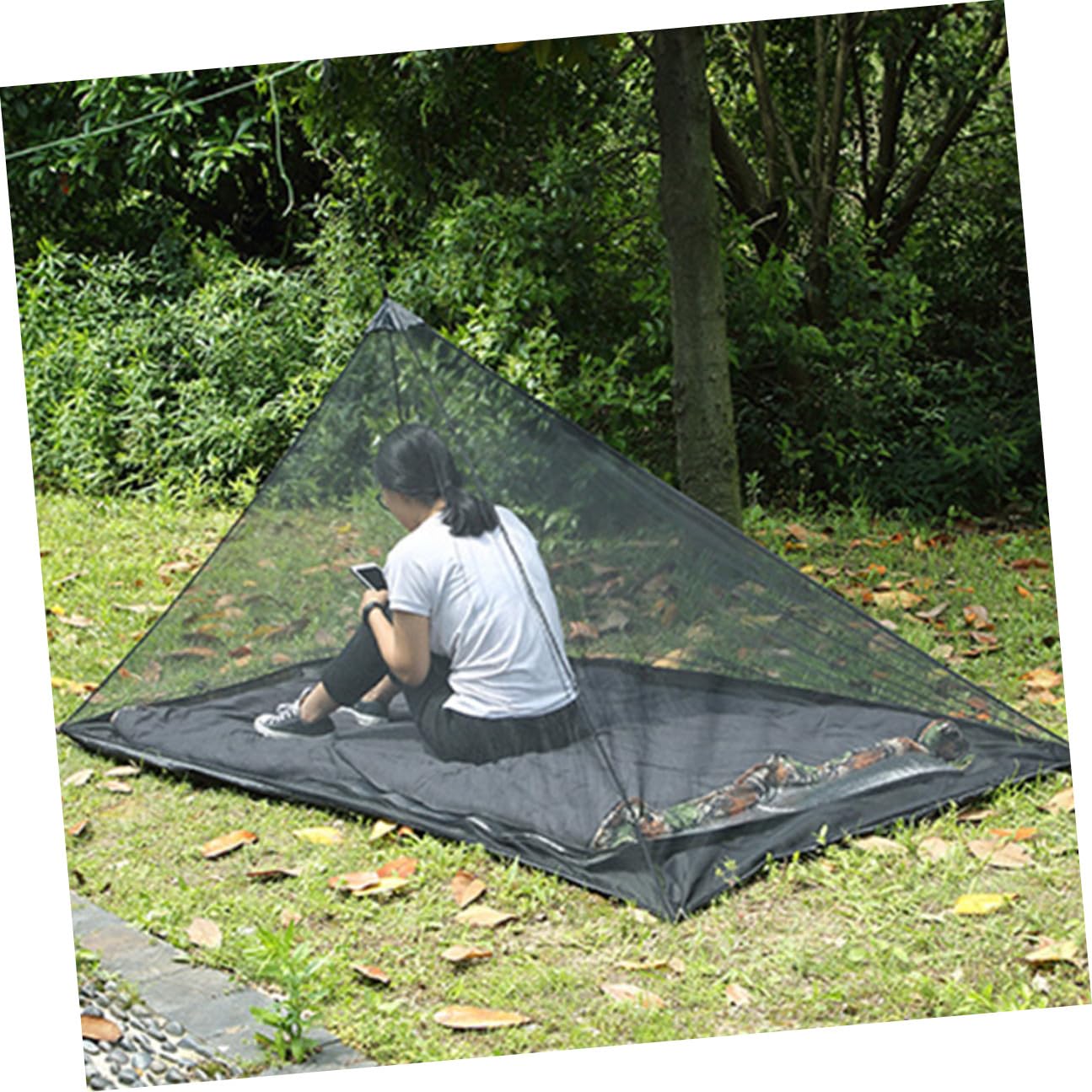 BESTonZON Zanzariera Portatile Triangolare per Esterno Leggera e Traspirante per Campeggio Escursionismo Giardino e Balcone Nero