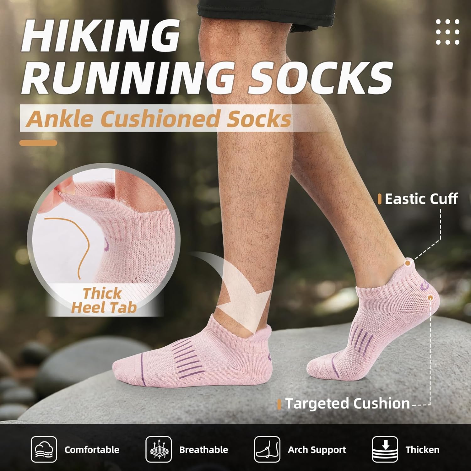 Lapulas Merino Wool Ankle Hiking Running Socks for Men Women Breathable Compression Thick Athletic No Show Socks 6 Pairs - Image 3