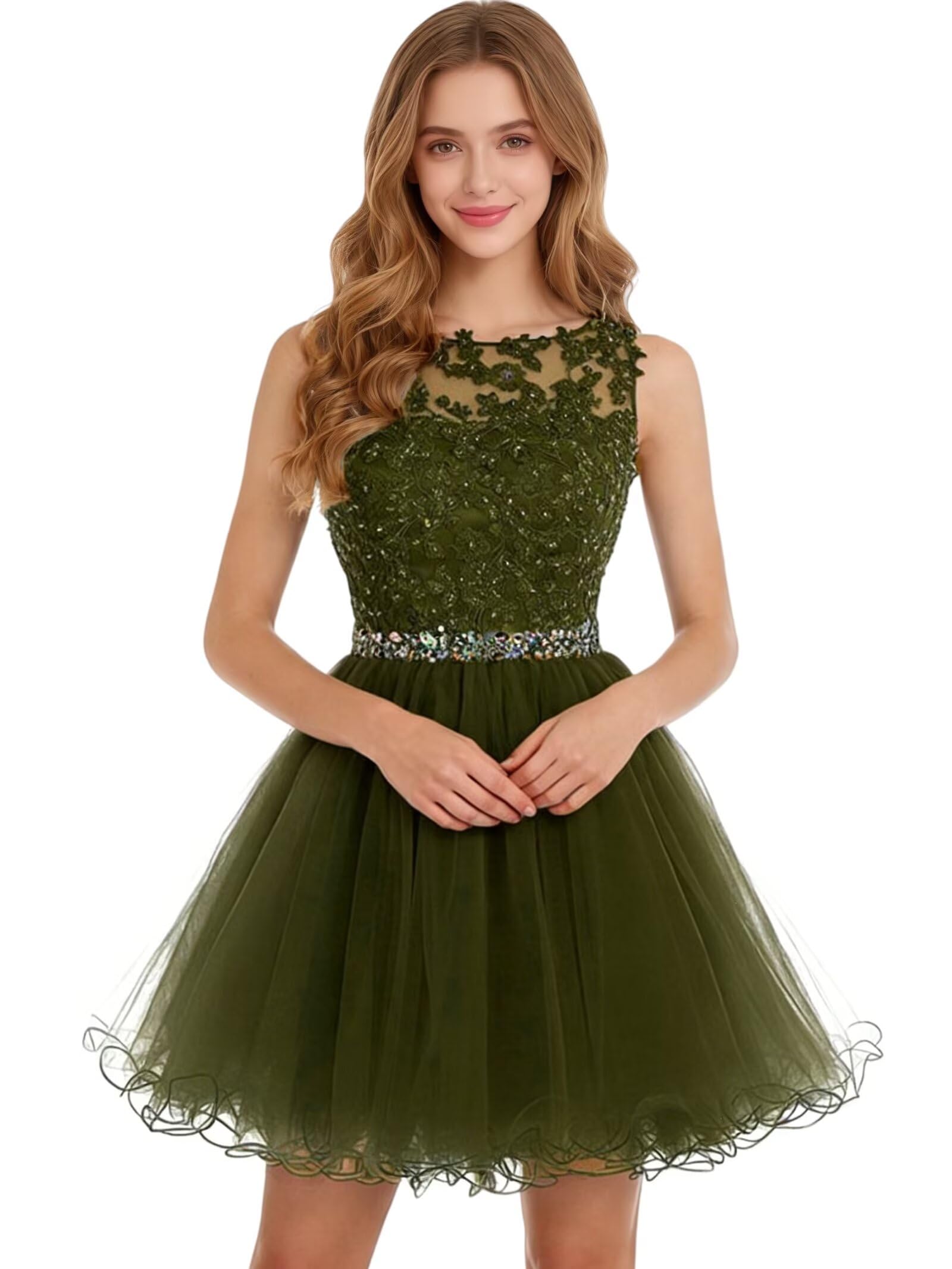 Dydsz Womens Scoop Appliques Homecoming Dress Short Cocktail Party Gown