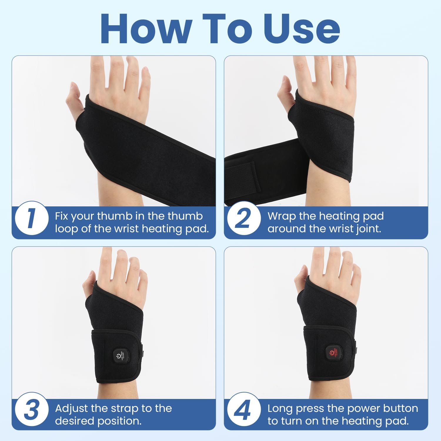 Wrist Heating Pad, Heated Wrist Wrap for Arthritis Carpal Tunnel Tenosynovitis Relief, 3 Temperature Levels with 3000 mAh Rechargeable Battery (Black) - Image 7