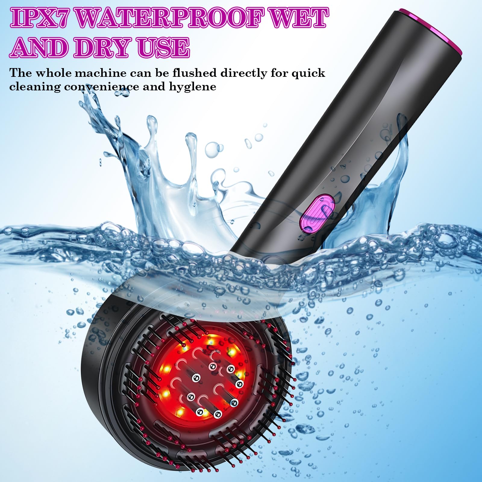 Brosse de massage électrique cuir chevelu, applicateur d'huile capillaire lumière rouge
