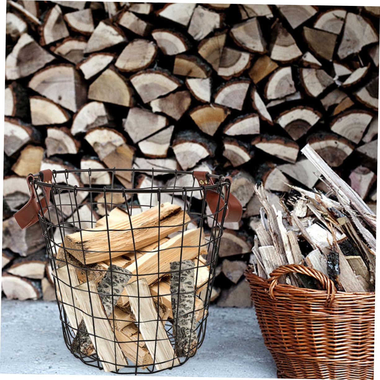 HEMOTON Cesto Rotondo e Uso Versatile in Ferro per Legna da Ardere con Grande Capacità, Stile Rustico da Esterno per Campeggio