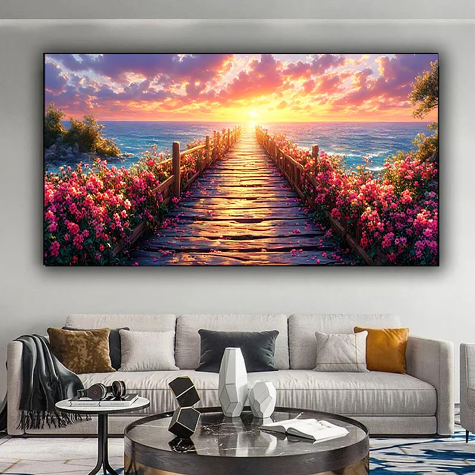 Malen nach Zahlen Kinder Blume, Malen Nach Zahlen Erwachsene Geschenke Home Wand Dekor Bastelset, Malen nach Zahlen Sonnenuntergang | Malen nach Zahlen Ohne Rahmen (60x120cm) Bastelset Erwachsene 8-1