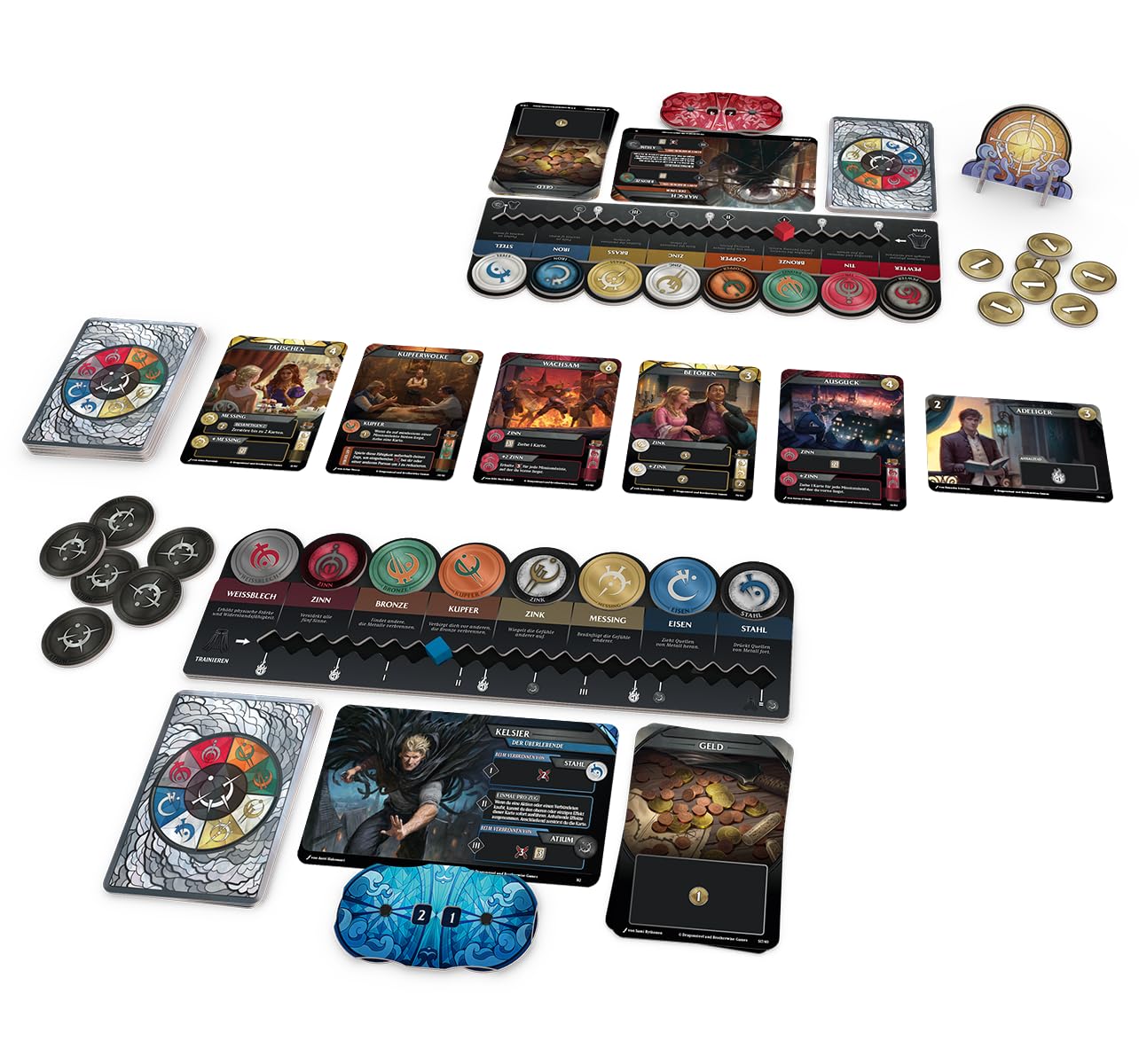 Brotherwise Games, Mistborn: Gra w gry w talii, wersja DE, strategiczna gra koneserów dla 1-4 graczy w wieku od 13 lat, wciągająca gra z 30-60 minutami gry na grę