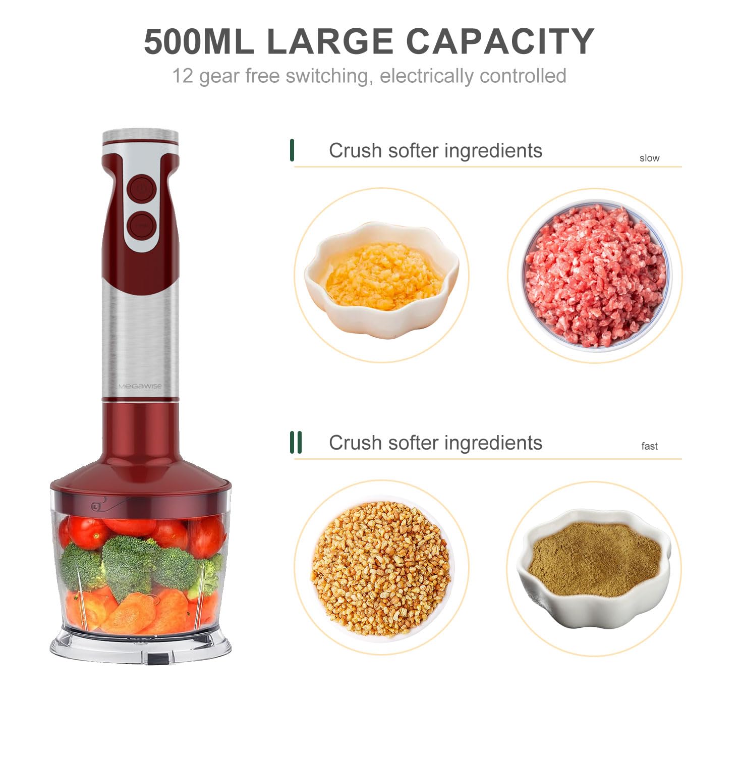 MegaWise 5-in-1 onderdompeling staafmixer set met variabele snelheid