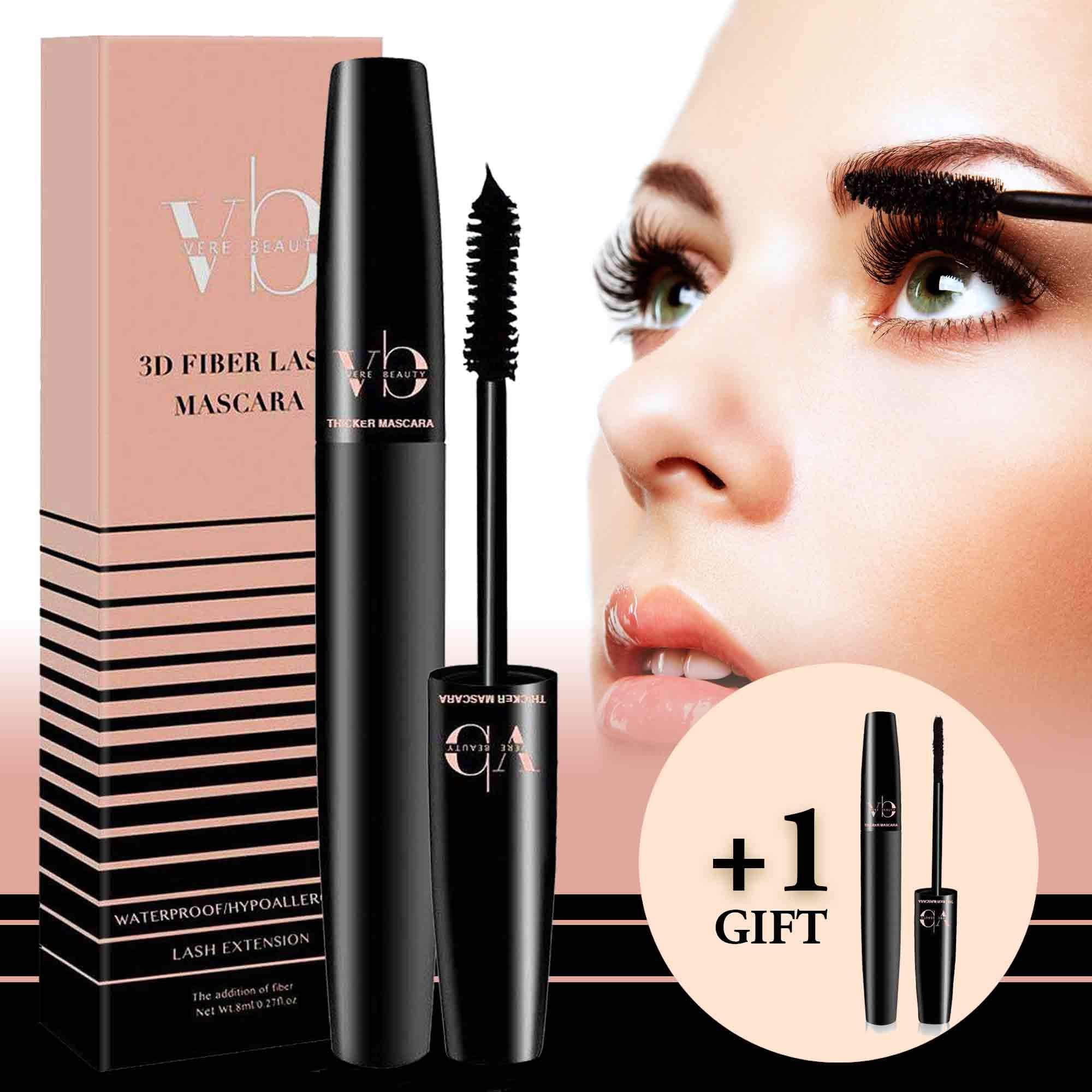 3D Mascara Fiber Lashes, Premium Fiber Mascara Best for Thickening & Lengthening, Long Lasting, Non-Toxic Hypoallergenic Ingredients, Waterproof