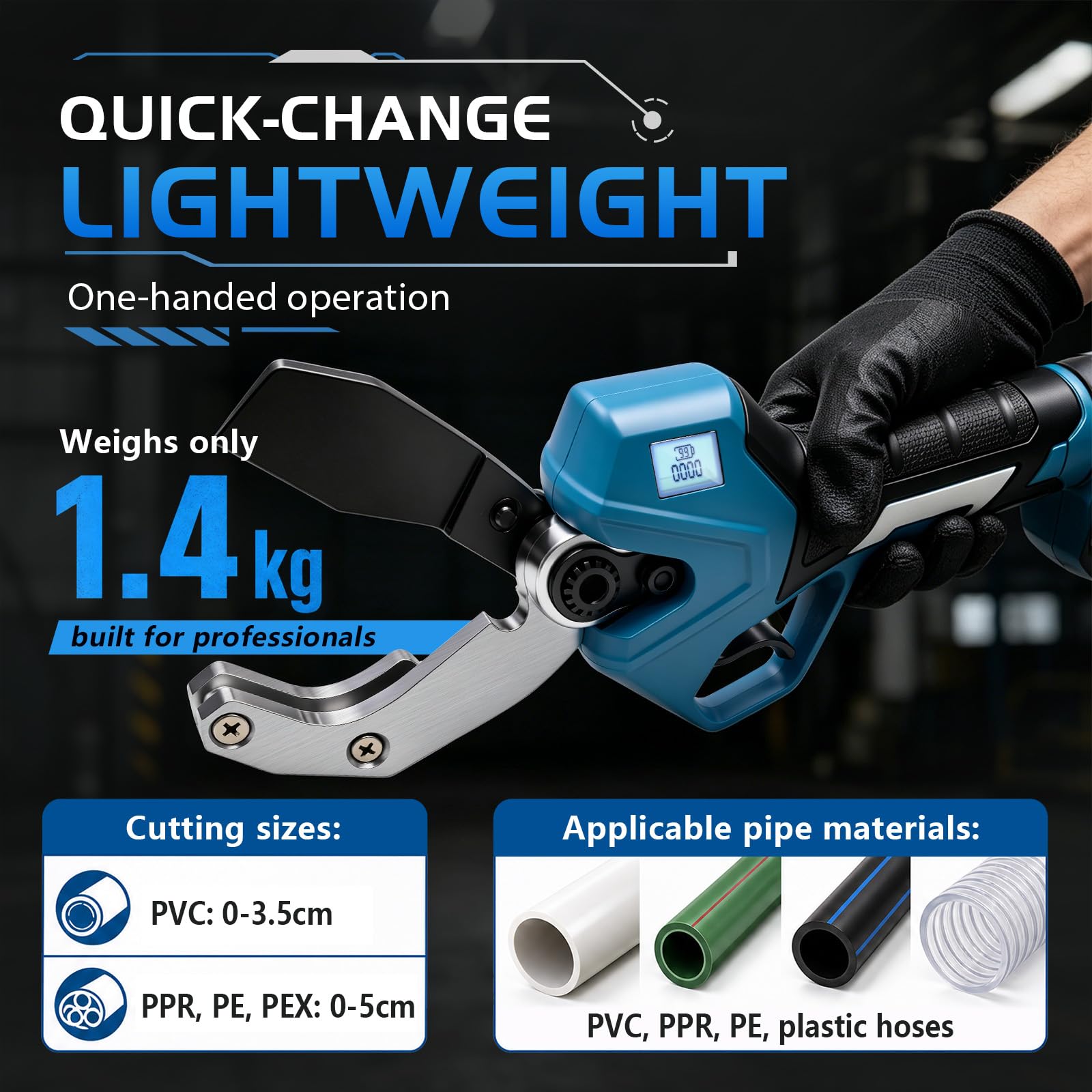 Cortatubos Eléctrico Compatible con Makita 18V, 50MM Cortador de Tubos PVC con LED, Motor Brushless, Tijera para Tubos PPR PE PEX y Tubos de Plástico (Sin Batería ni Cargador)