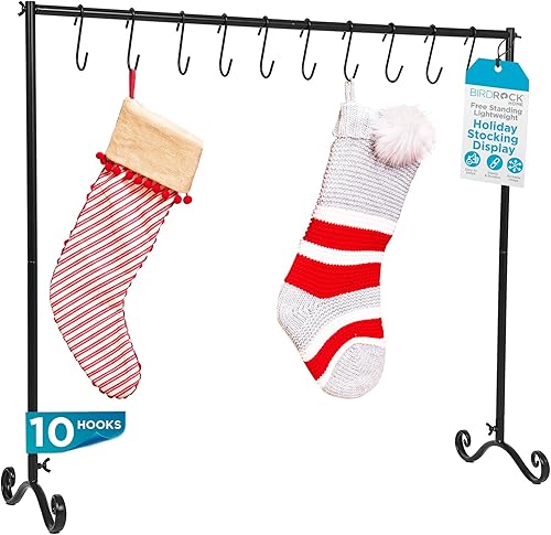 BIRDROCK HOME Soporte para calcetines de Navidad de 10 ganchos | Estante independiente de metal de hierro ligero para decoración de vacaciones |