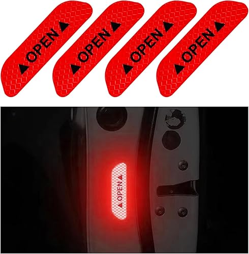 Ziciner 4 calcomanías reflectantes abiertas para puerta de automóvil, advertencia de seguridad de visibilidad nocturna, tira protectora