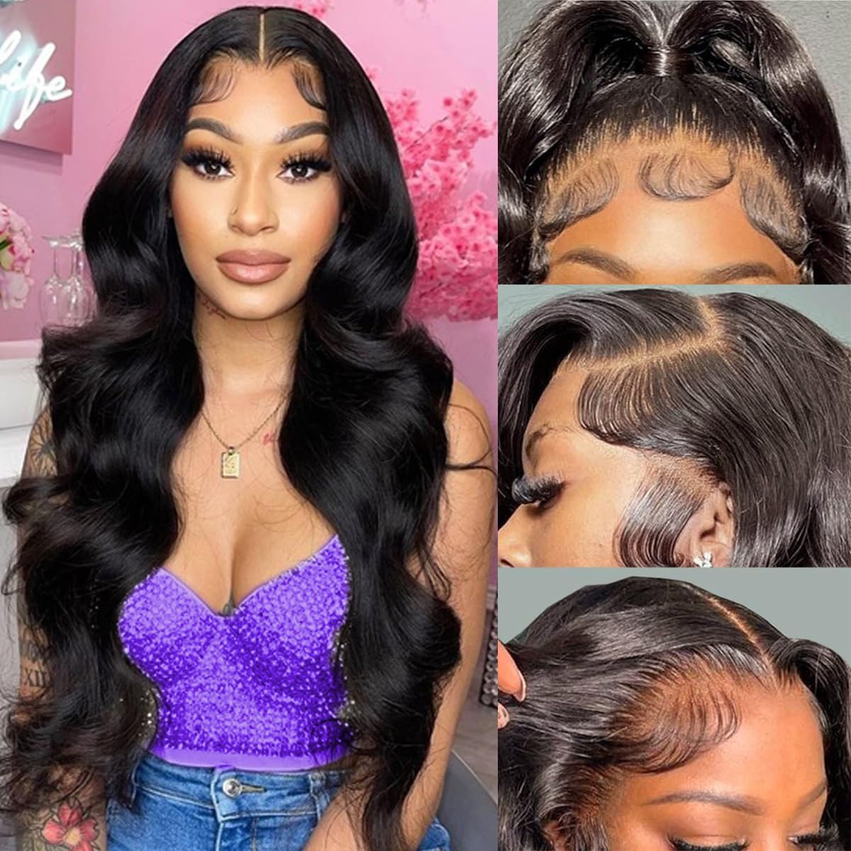13X6 Body Wave Lace Frontal Wig Human Hair 26 Inch HD Lace Front Wigs for Black Women Gluesless Frontal Wigs Transparent Lace Human Hair Body Wave 150 Density Pre Plucked Hairline