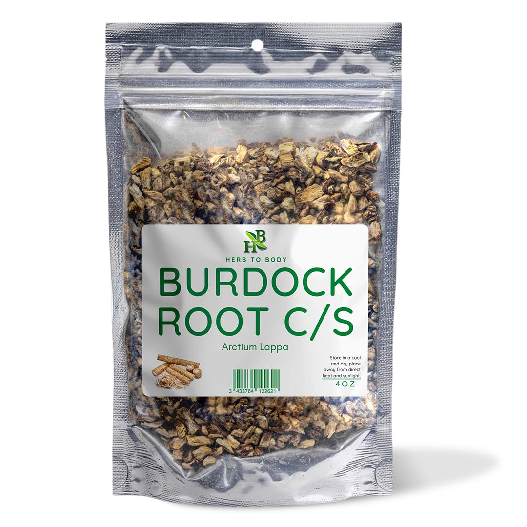 Herb To Body Burdock Root Cut & Sifted – 4 oz, Wildcrafted Arctium Lappa Dried for Herbal Tea, Dried Burdock Tea, and Natural Wellness Uses