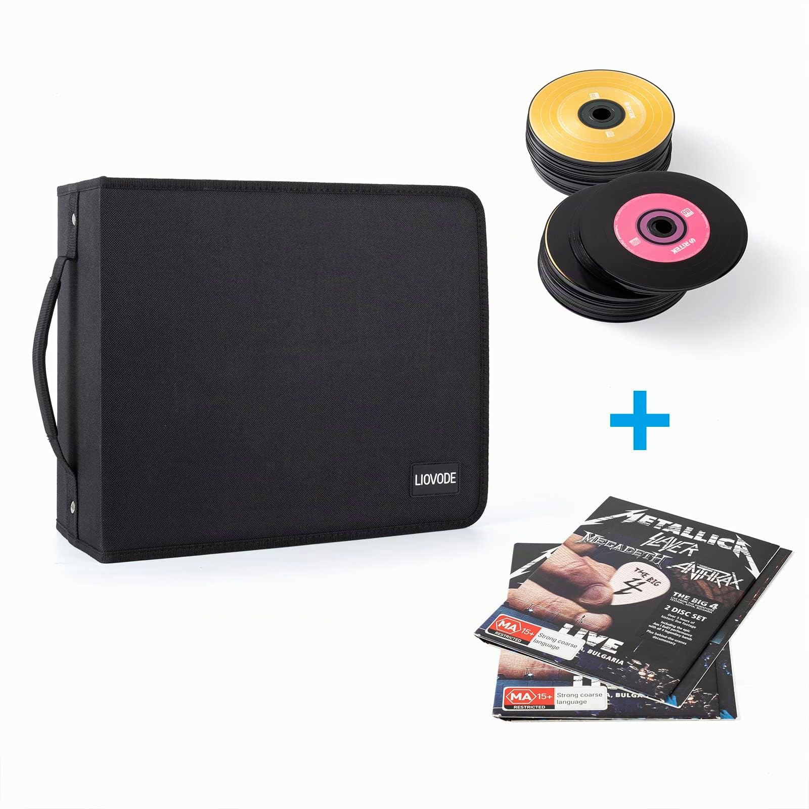 LIOVODE DVD Hülle 200 DVDs und 100 Booklets Kapazität, Speicher-CDs mit Booklet-Einsätzen Medienhalter organisieren Schwarz CD Geldbörse für Haus und Auto