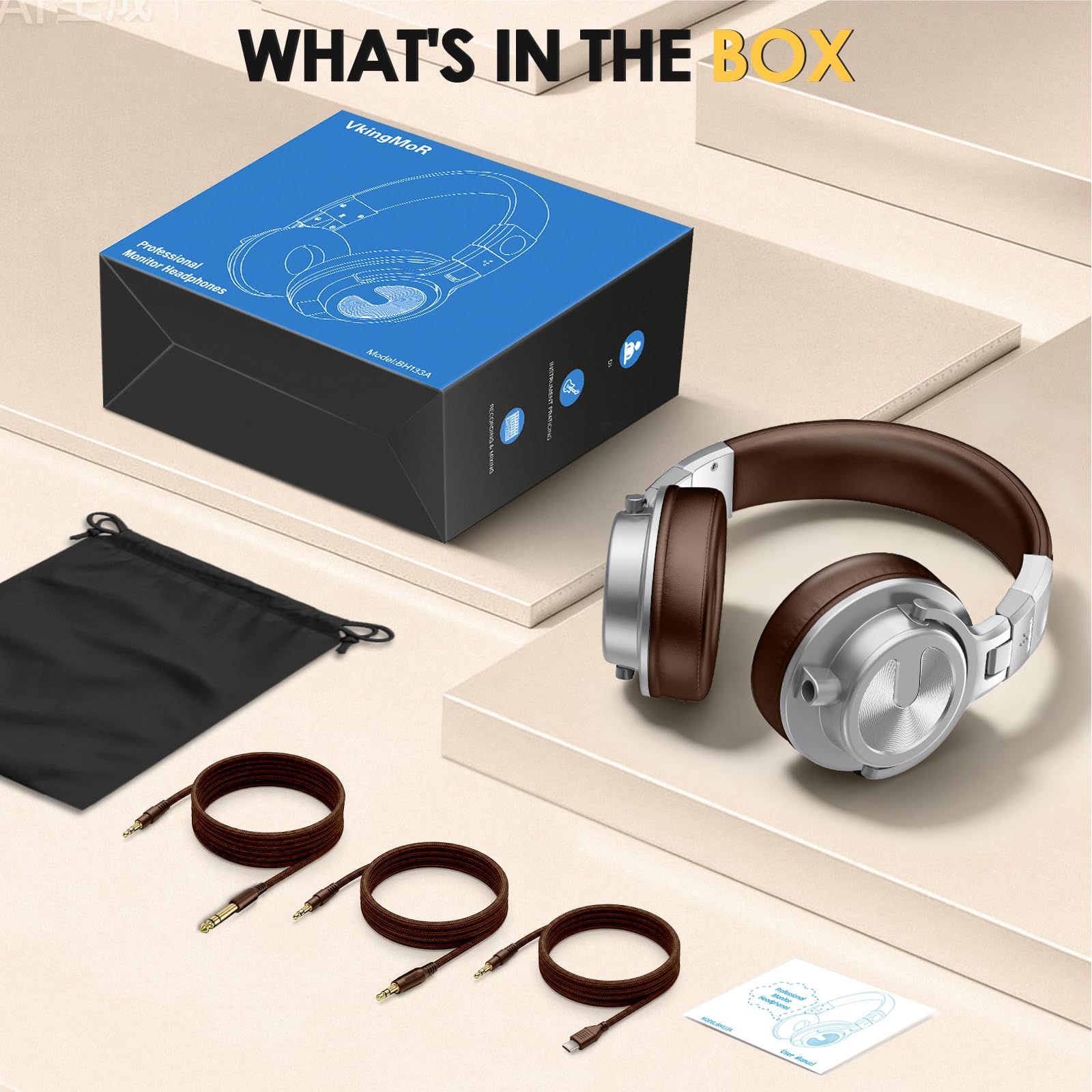 Cuffie over-ear USB C cablate, monitor da studio e mixing, cuffie professionali per DJ, con jack da 6,35 mm/3,5 mm/tipo C, per DJ, podcast, chitarra, AMP, pianoforte, tastiera, registrazione