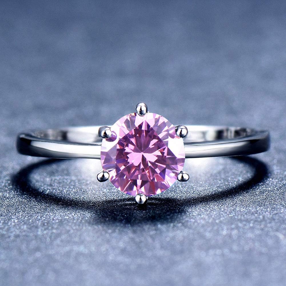 Aunyamanee Jewelry Shop Classic Pink Sapphire Claw Ring 10KT White Gold Wedding Ring Band Gift for Women (9)