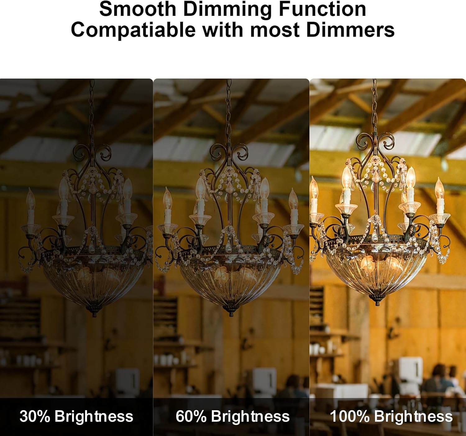 SCOMX E12 Edison Vintage Equivalent Energy Incandescent Chandelier 40W 110-130V, 280 Lumen Bent Flame Tip Bulb with Candelabra Base Home Light Fixtures Decorative, Dimmable 8-Pack