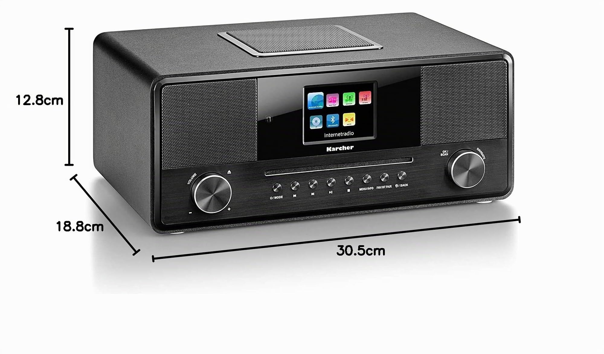 Karcher DAB 9000CDi Radio Internet avec lecteur CD DAB+/FM RDS, Wi-Fi & Bluetooth, port USB, AUX-IN, réveil avec double alarme, caisson de basses intégré) Noir