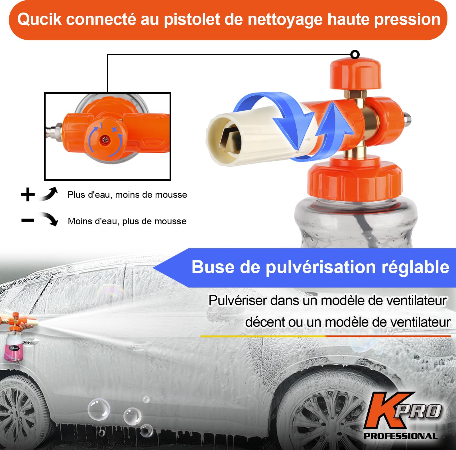 Kebtek Pistolet Haute Pression Compatible avec Nilfisk/Bosch avec Canon à Mousse et 5 Embout de Buse