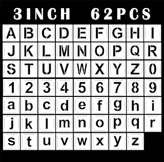 3 Inch Letter Stencils for Painting, 62 Pcs Reusable Plastic Letter Number Stencils, Interlocking Template Kit for Painting on Wood, Wall, Fabric, Rock, Chalkboard, Signage Interlocking Template Kit