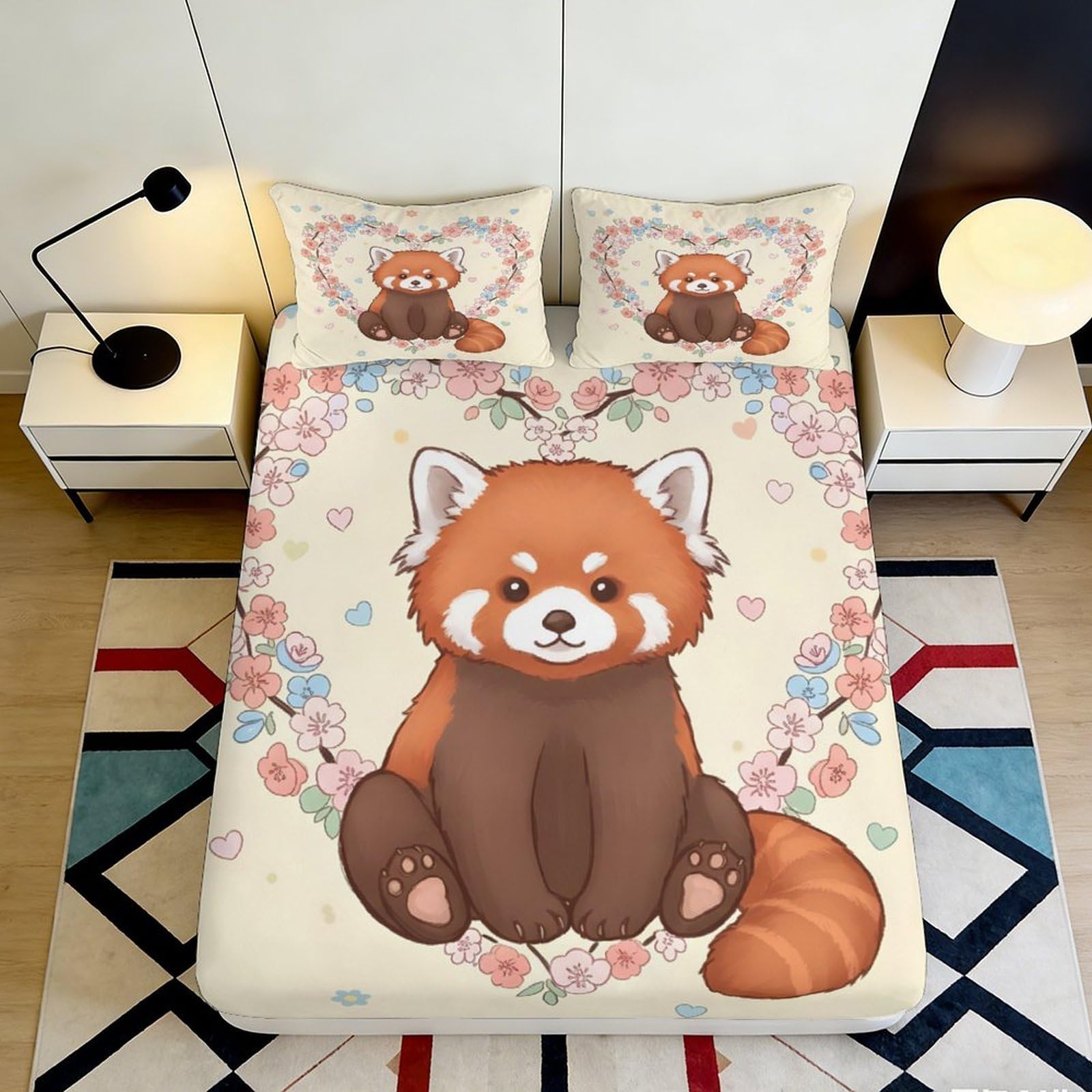 3D Printed Cute Red Panda Fitted Sheet, Soft Touch Microfiber, Bedroom Decor, Wrinkle Resistant, Guest Room Bedding, Easy Care, Stylish Accent 90x200x25cm