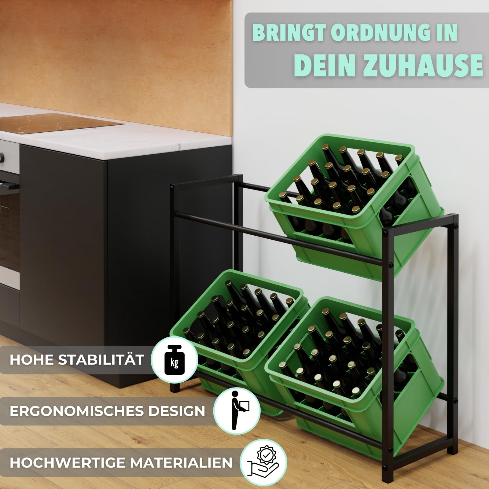 HAGO24 Getränkekistenregal 6 Kisten in 104x82,5 cm I Platzsparendes Getränkeregal I Hochwertiges & Robustes Kisten Regal aus Stahl I Bierkisten Regal für für Vorratskammer, Keller & Garage