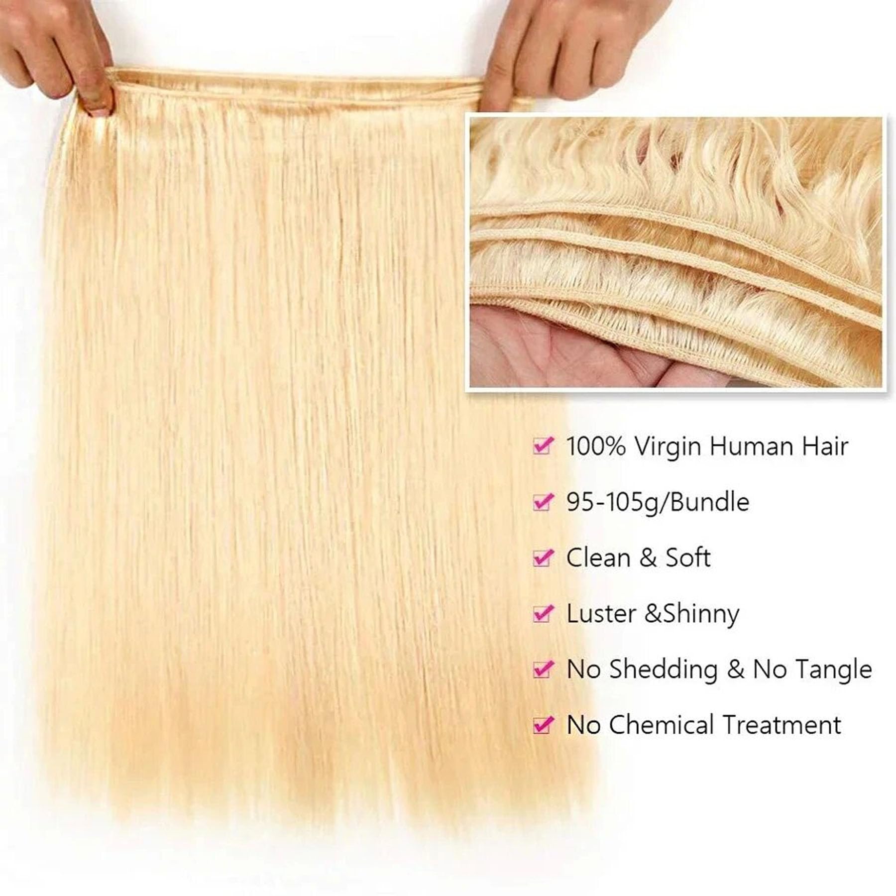 LADYWIGSDZ 613 Bundles Human Hair Extensions For Women Real Straight Human Hair Bundles Light Blonde Color 3Bundles(202224 Inch)