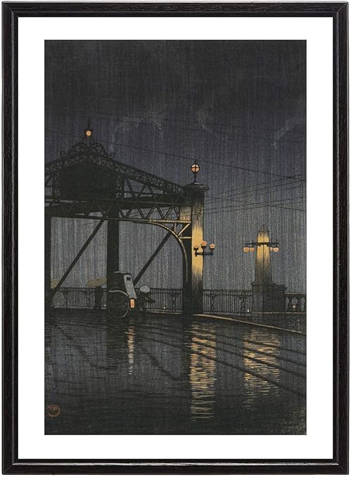 Amazon Co Jp ポスター 川瀬巴水 東京二十景 新大橋 日本画 木製黒フレーム付 A3サイズ 壁掛け 返金保証有 上質 インテリア 壁紙用 絵画 アート 壁紙ポスター ホーム キッチン