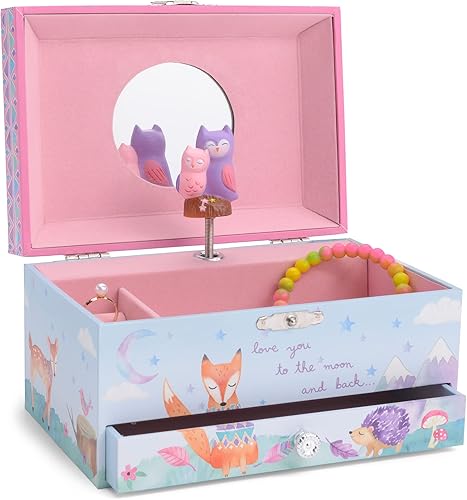 Jewelkeeper Caja de almacenamiento de joyería musical para niña, cajón extraíble, diseño de búhos del bosque, Twinkle Twinkle Little Star Tune