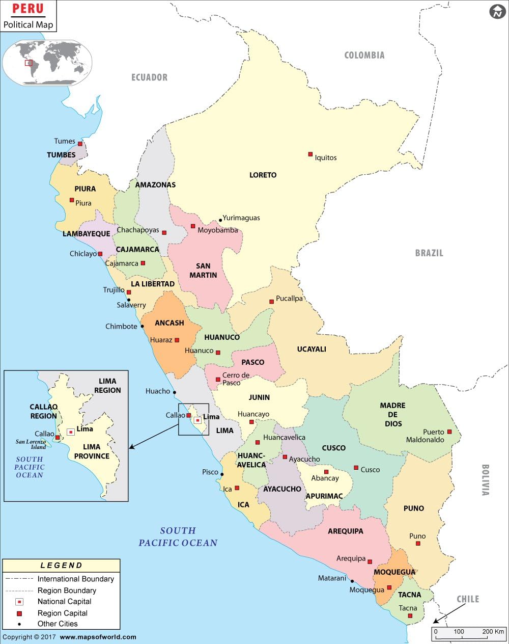 Political Map Of Peru Peru Political Map (36" W X 45.82" H) : Amazon.co.uk: Stationery & Office  Supplies