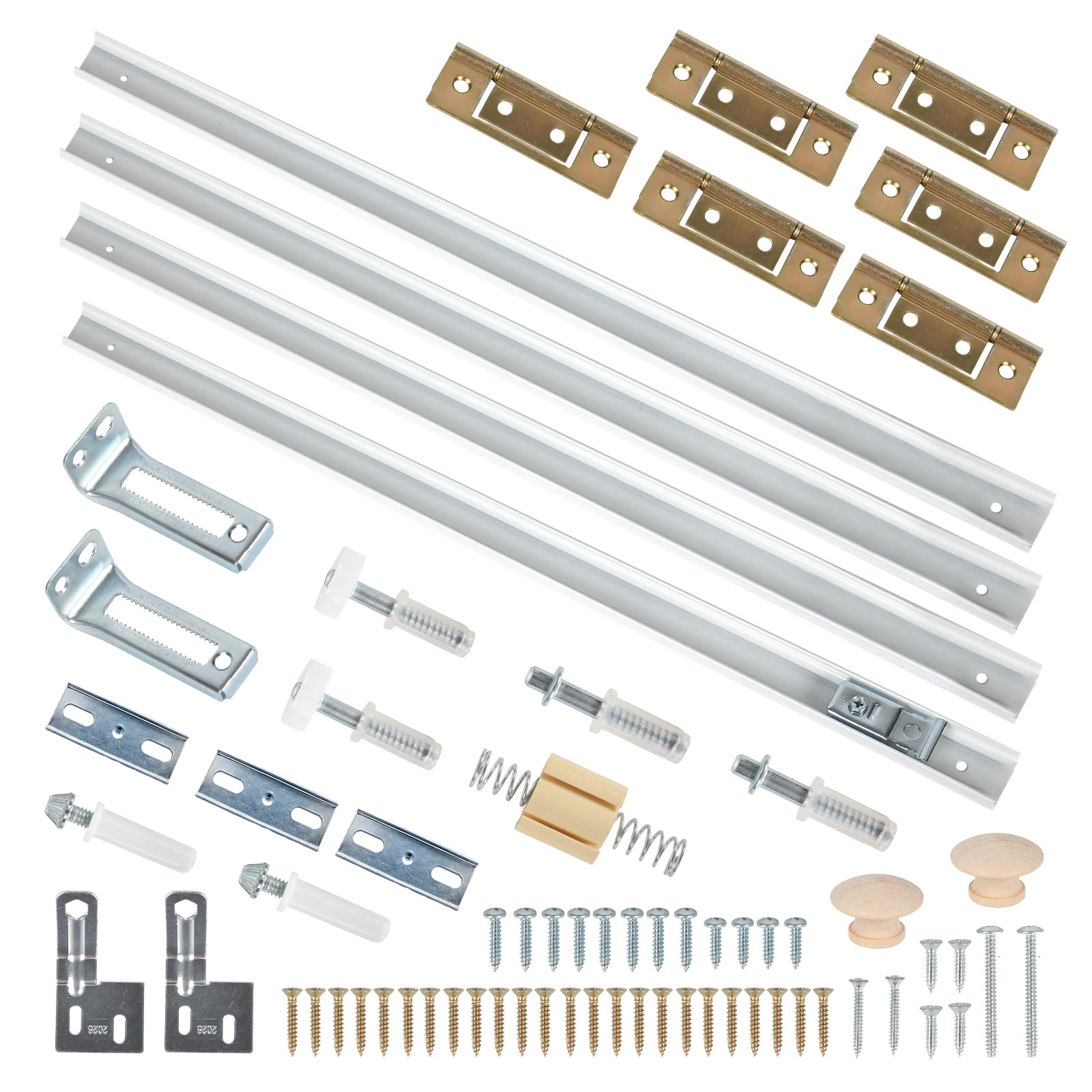 60inch Bifold Door Track Kit, Bifold Closet Door Hardware Repair Tool Set with Top Pivots, Bottom Pivots, Guide Wheels, Hinges & Screws for Indoor Folding Doors