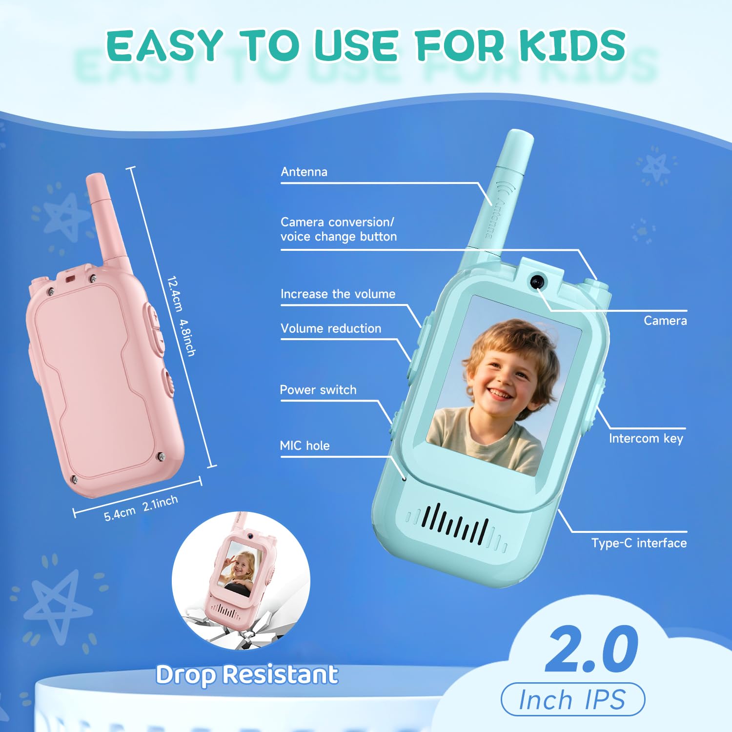 Video Walkie Talkies Voor Kinderen, 100-400m Lange Bereik Walkie