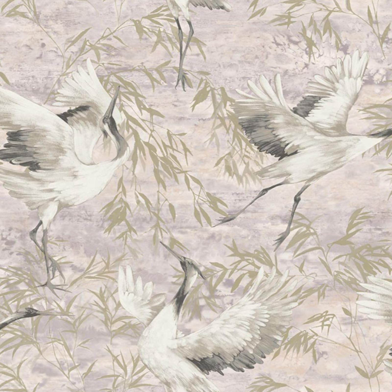 Sophie Laurence Pink Gold Pink Cranes Wallpaper Textured Gold Metallic Shimmer Vinyl Heavy Weight Feature