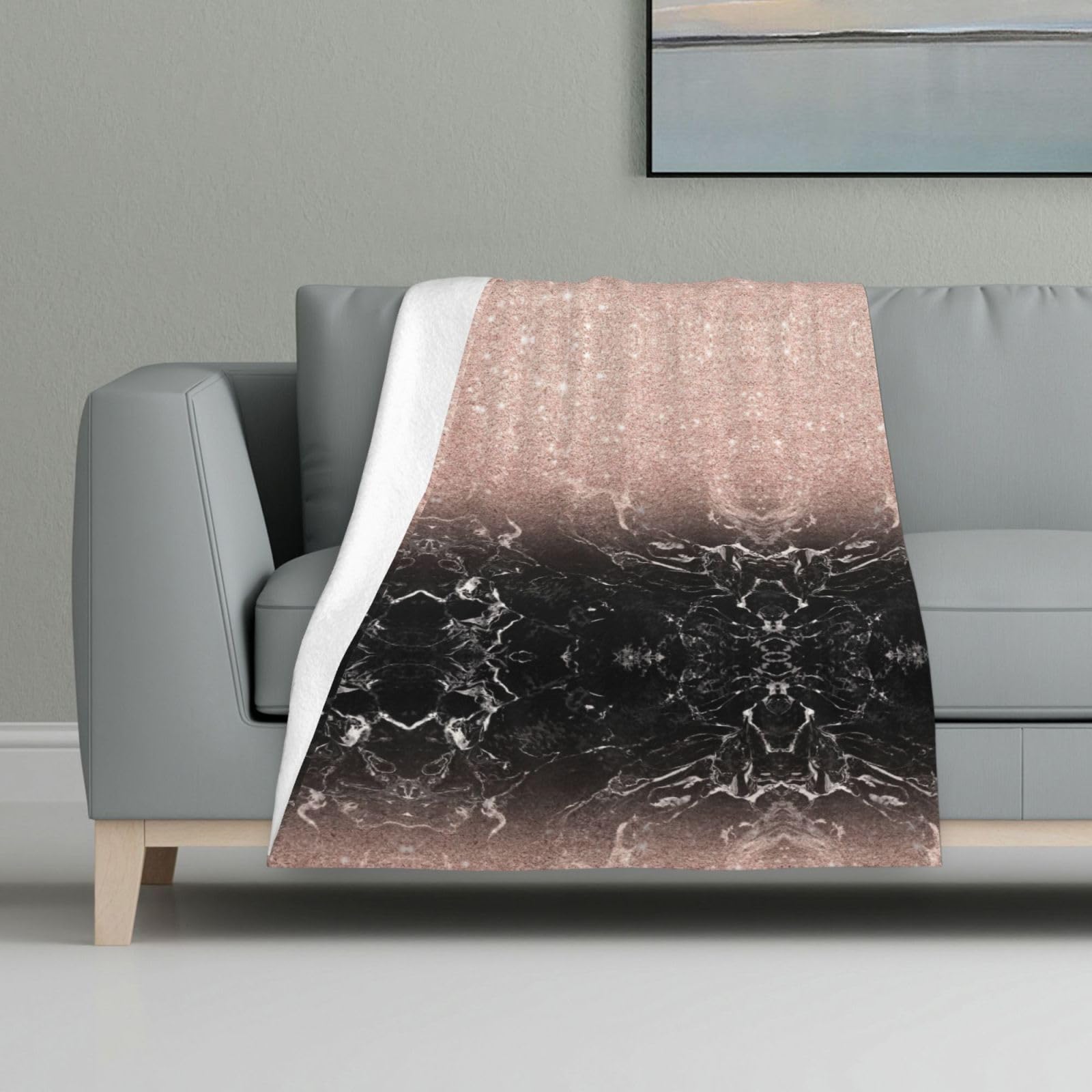 Couverture lit flanelle marbre rose doré au toucher doux