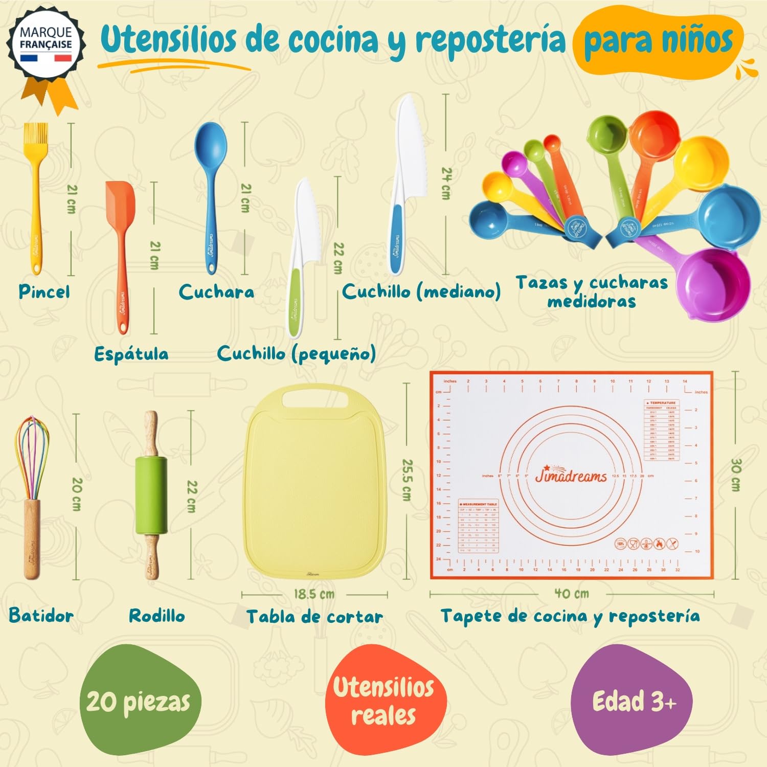Kit Cocina Montessori para Niños con Utensilios de Cocina Reales y Set de Cuchillos Seguros - Kit de Reposteria Infantil con Cuchillo de Aprendizaje - Regalo Educativo Desde 3 Años